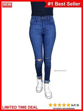 Women's High Rise Skinny Jeans Ripped Knee Stretch Denim Casual Pants